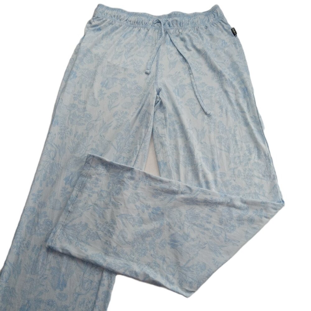 Eddie Bauer Women's Lightweight Pajama Pant Size Small Blue Floral Bunnies Foxes